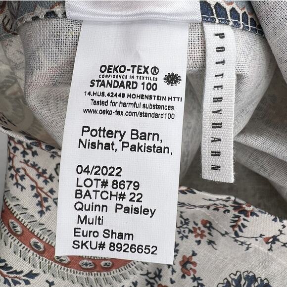 Pottery Barn Euro Sham Quinn Paisley Cotton Pillow Cover India Floral Boho NWOT - Picture 4 of 5